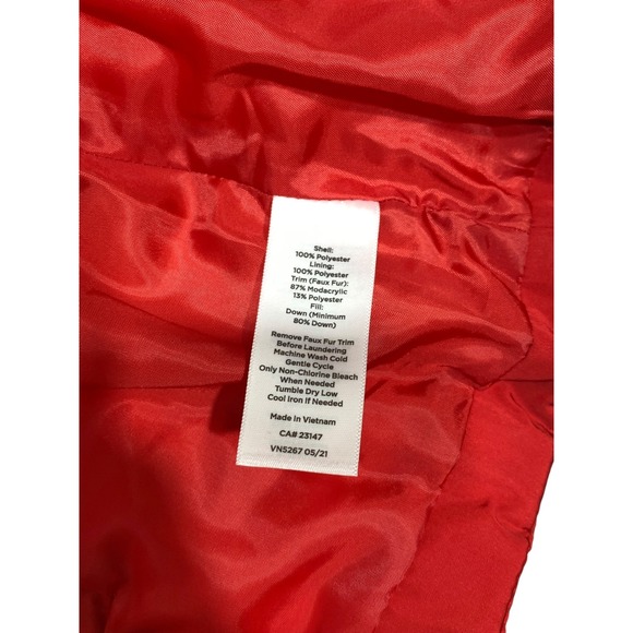 Talbots Red Quilted Puffer Vest Faux Fur Trim Zip Front Lightweight Warm Down - Picture 8 of 11